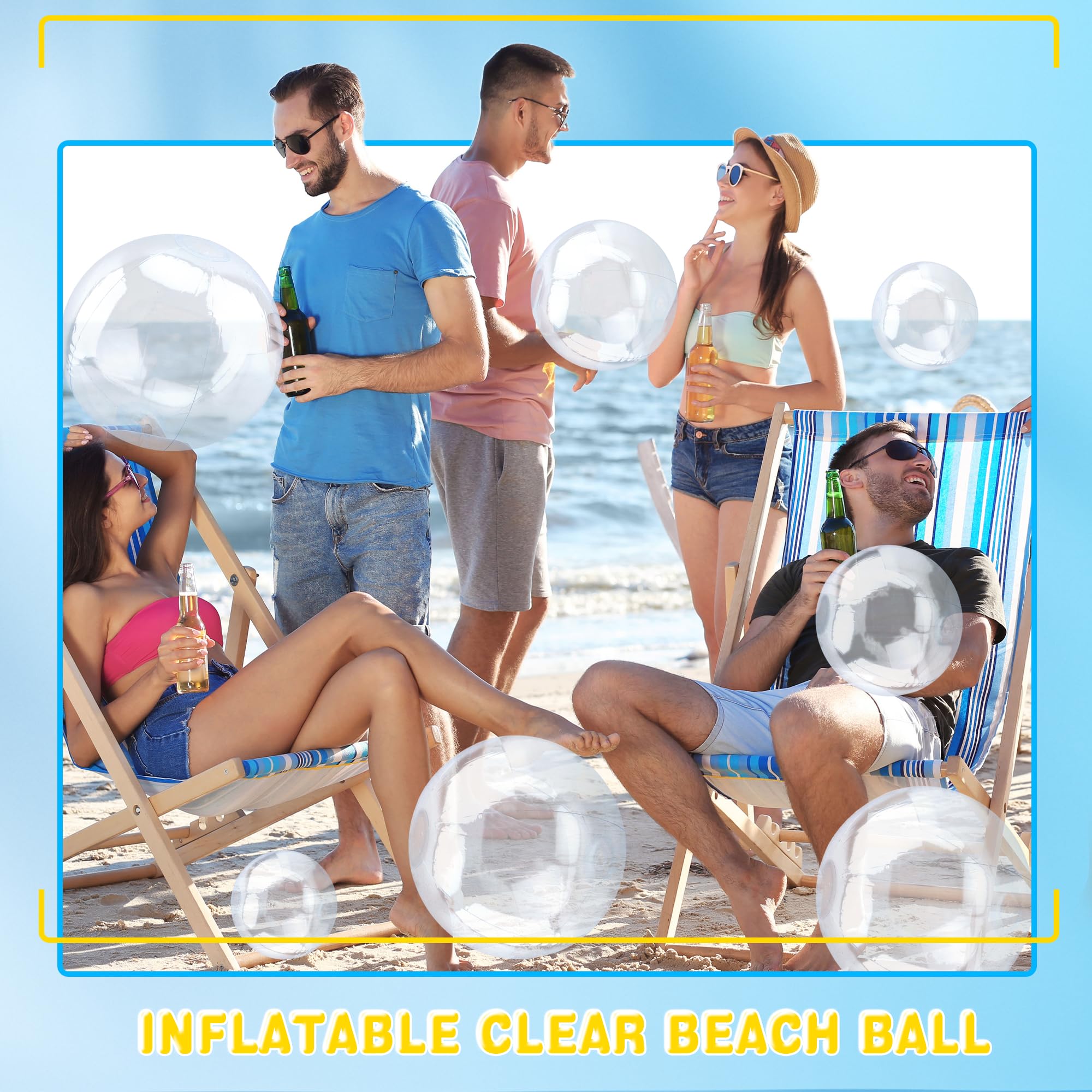 18 Pack 16 Inch 12 Inch 8 Inch Inflatable Clear Beach Ball Transparent Beach Ball Inflatable Clear Ball Balloons for Summer Beach Pool Party Favor, 3 Size - Image 4