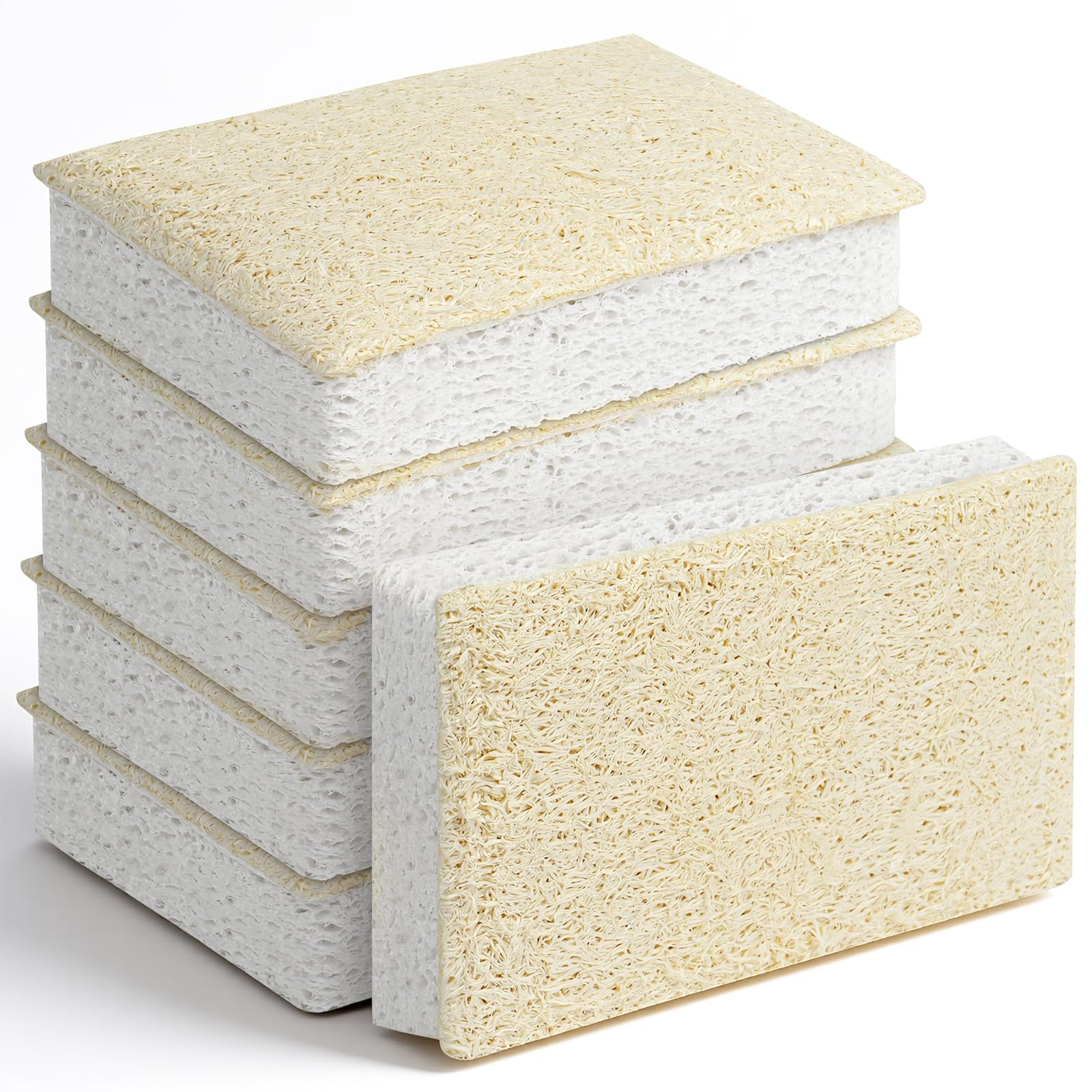 AOSU Loofah Dishwashing Sponge Set, 6-Piece Natural Loofah Combined with White Wood Pulp Cotton, Double-sided Cleaning Loofahs Sponge, Biodegradable Household Cleaning Reusable Duty Scouring Pad