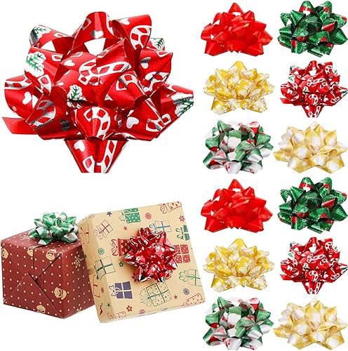 Paquete de 24 lazos de Navidad para envolver regalos, lazos de regalo, varios lazos de Navidad autoadhesivos, lazos de estrella para regalos de