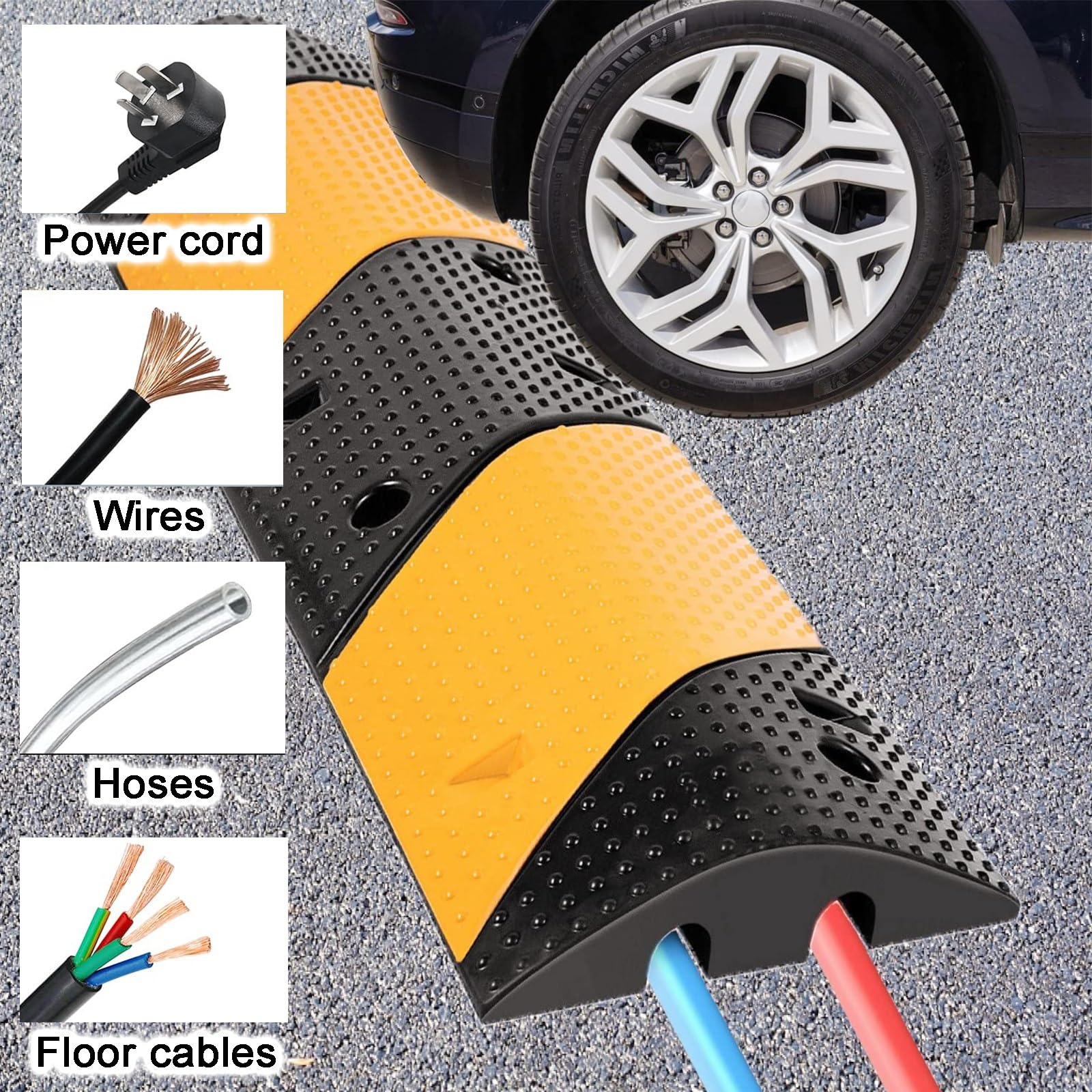 Pasacables Suelo para Vehículos de Goma Paquete de 2, 2 Canales Capacidad de 22046 Libras Canaleta Cables Suelo