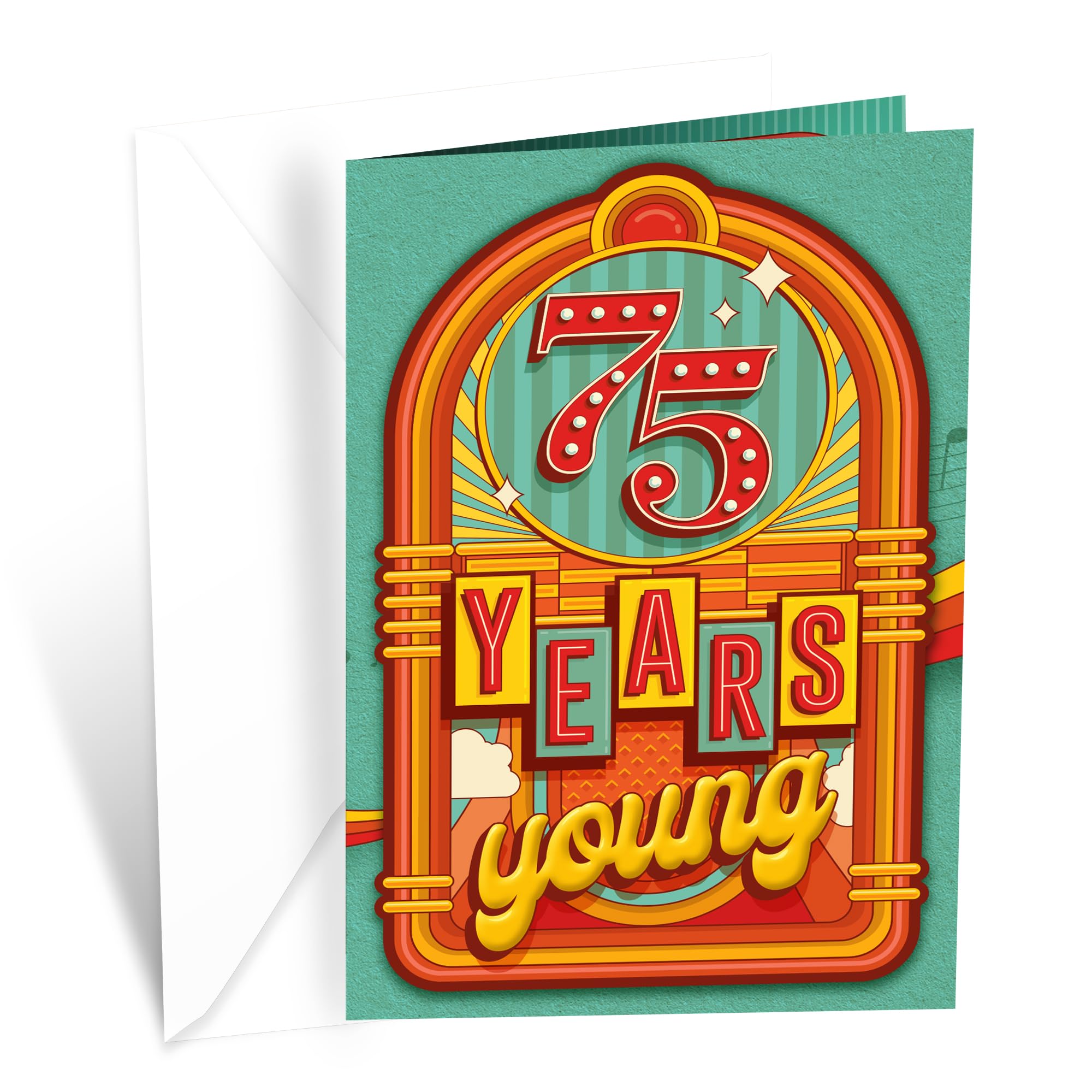 Prime Greetings 75th Birthday Card, Made in America, Eco-Friendly, Thick Card Stock with Premium Envelope 5in x 7.75in, Packaged in Protective Mailer