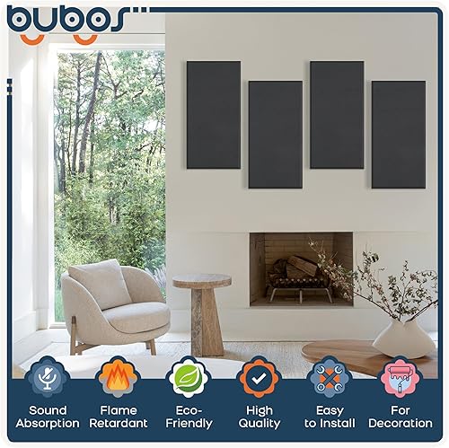 Miniatura 3 de BUBOS 4 paneles acústicos de tela, paneles a prueba de sonido de 23.6 x 11.8 x 2 pulgadas, paneles de pared autoadhesivos insonorizados para