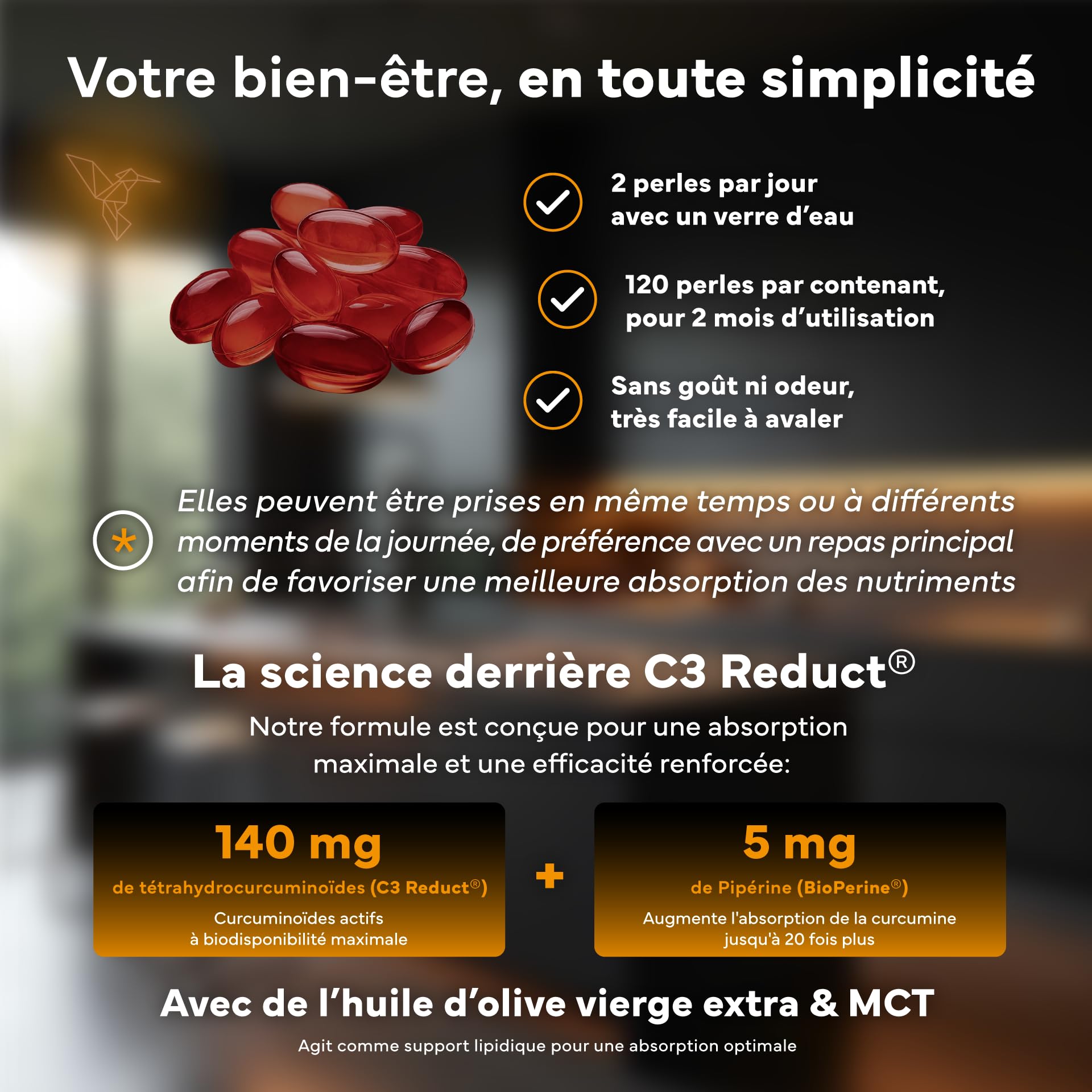 Curcumine C3 Reduct® avec BioPerine 95% – Curcuma Premium avec Huile d’Olive et MCT – 120 Softgels – Puissant Anti Inflammatoire Antioxydant Naturel Haute Absorption – Sevens