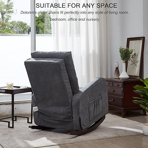 Miniatura 7 de Dolonm Mecedora moderna silla deslizante para bebé bebé silla mecedora tapizada de terciopelo con botones copetudos respaldo alto para sala de estar