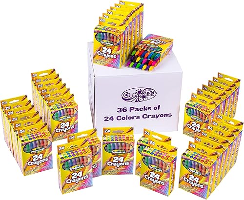 Creative Kids Crayones a granel 864 crayones 36 cajas de 24 colores surtidos Caja de crayones como paquete de aula Recuerdos de fiesta,