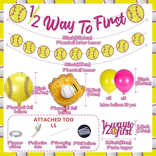 Miniatura 2 de 35 piezas de decoraciones de cumpleaños de 12 vías para los primeros 6 meses, decoración de cumpleaños de sóftbol para niños y niñas, con pancarta