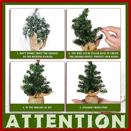 Miniatura 2 de Yinder 6 piezas de mini árbol de Navidad artificial de 7.87 pulgadas, mini árbol de Navidad de pino en miniatura de Navidad con base de lino para