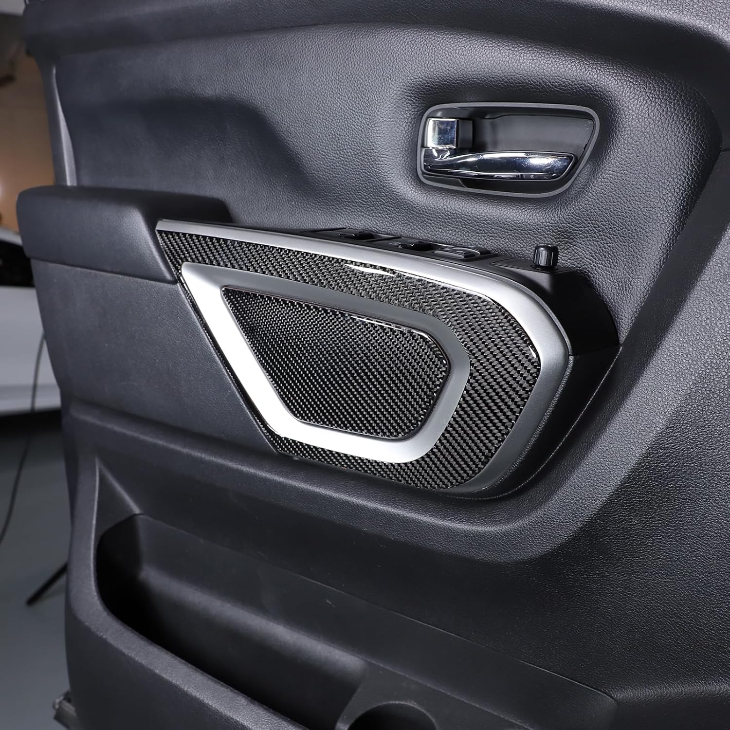 Car Door Interior Door Panel Decorative Protection Sticker Compatible with Nissan Titan 2016-2023, Real Carbon Fiber Door Panel Interior Decorative Accessories (B Black)