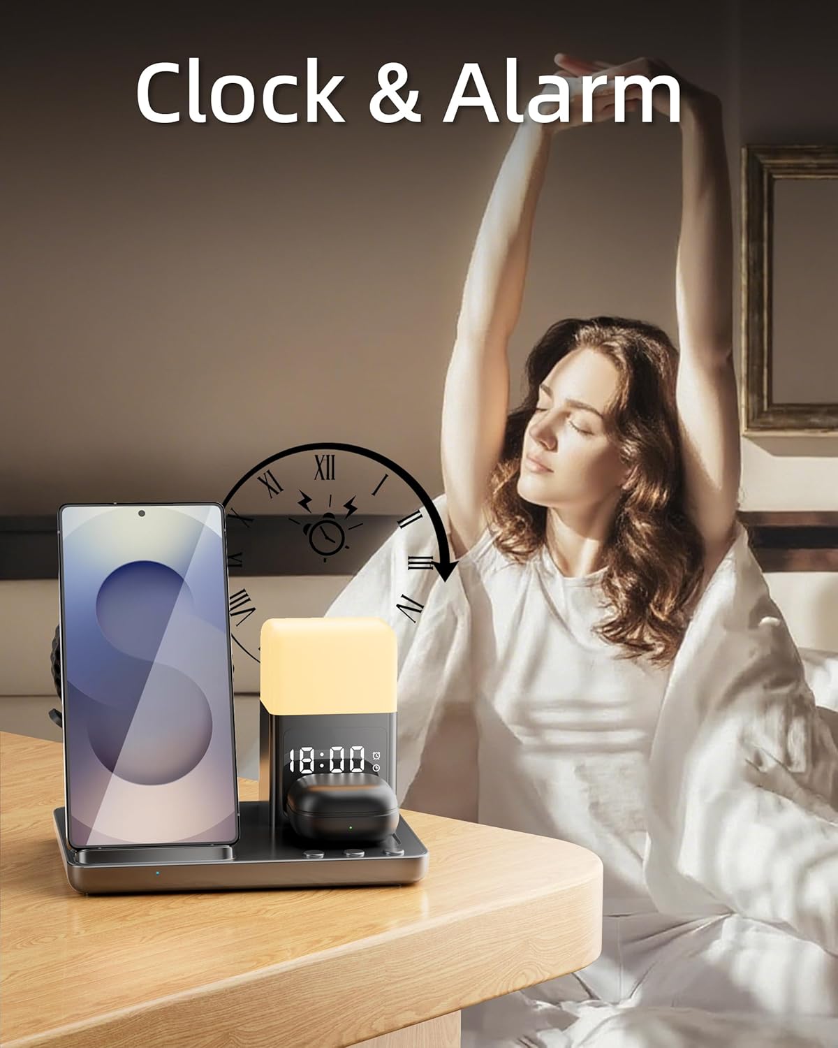 Revamp Your Nightstand: 6-in-1 Wireless Charger for Samsung - Clock, Light & More!