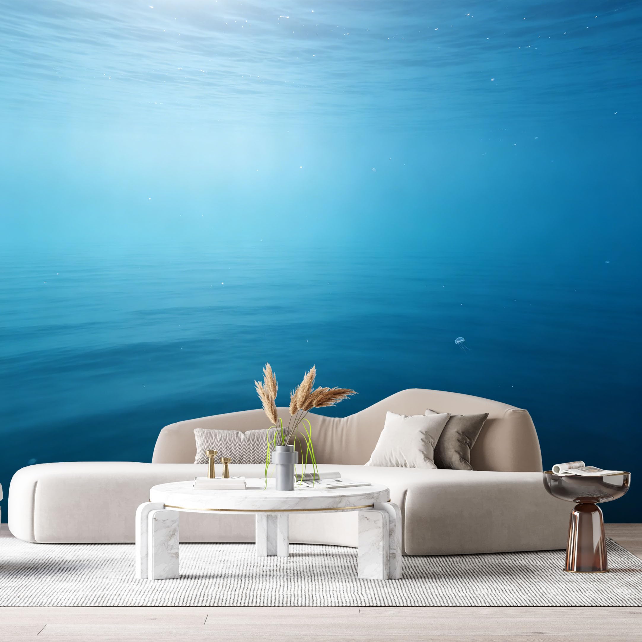 Custom Size Wall Murals Deep Ocean Marine Minimalist Underwater Jellyfish SelfAdhesiveWall Fabric Removable Wallpaper Wall Decor for Living Room Bedroom Bathroom