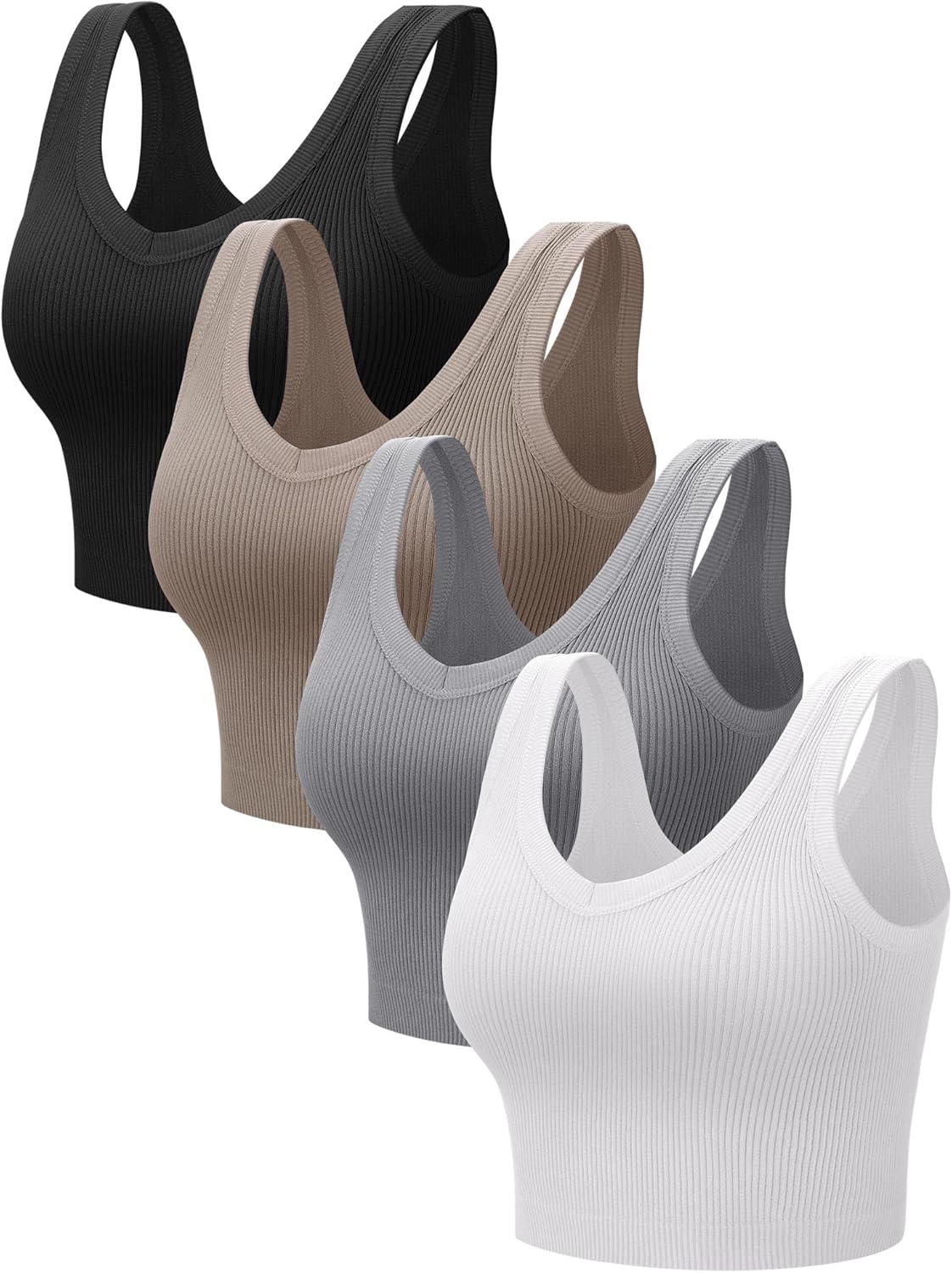 Fourluoo 4 Pack Women Crop Tank Tops Ribbed Cotton Seamless Basic Sleeveless Reversible V Neck Crop Tops Summer