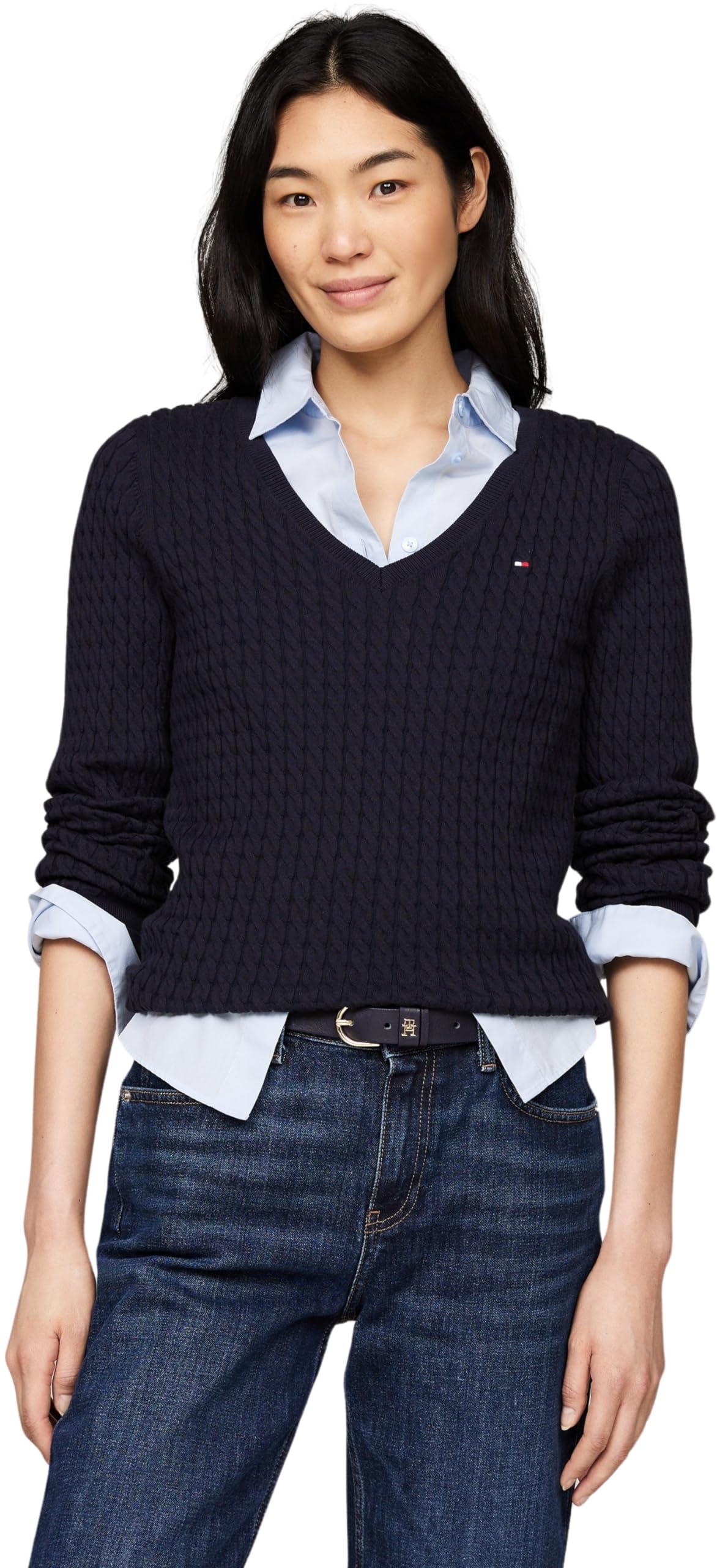 Tommy Hilfiger Women's V-Neck Jumper, Blue (Desert Sky), XXL