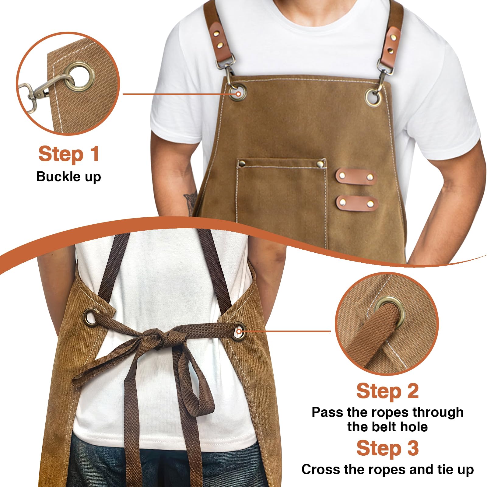Płócienny fartuch roboczy męski,Men's Work Apron fartuch z 3 kieszeniami, Tool Apron for Men do kuchni, ogrodu, ceramiki, warsztatu, garażu i innych, dla mężczyzn i kobiet