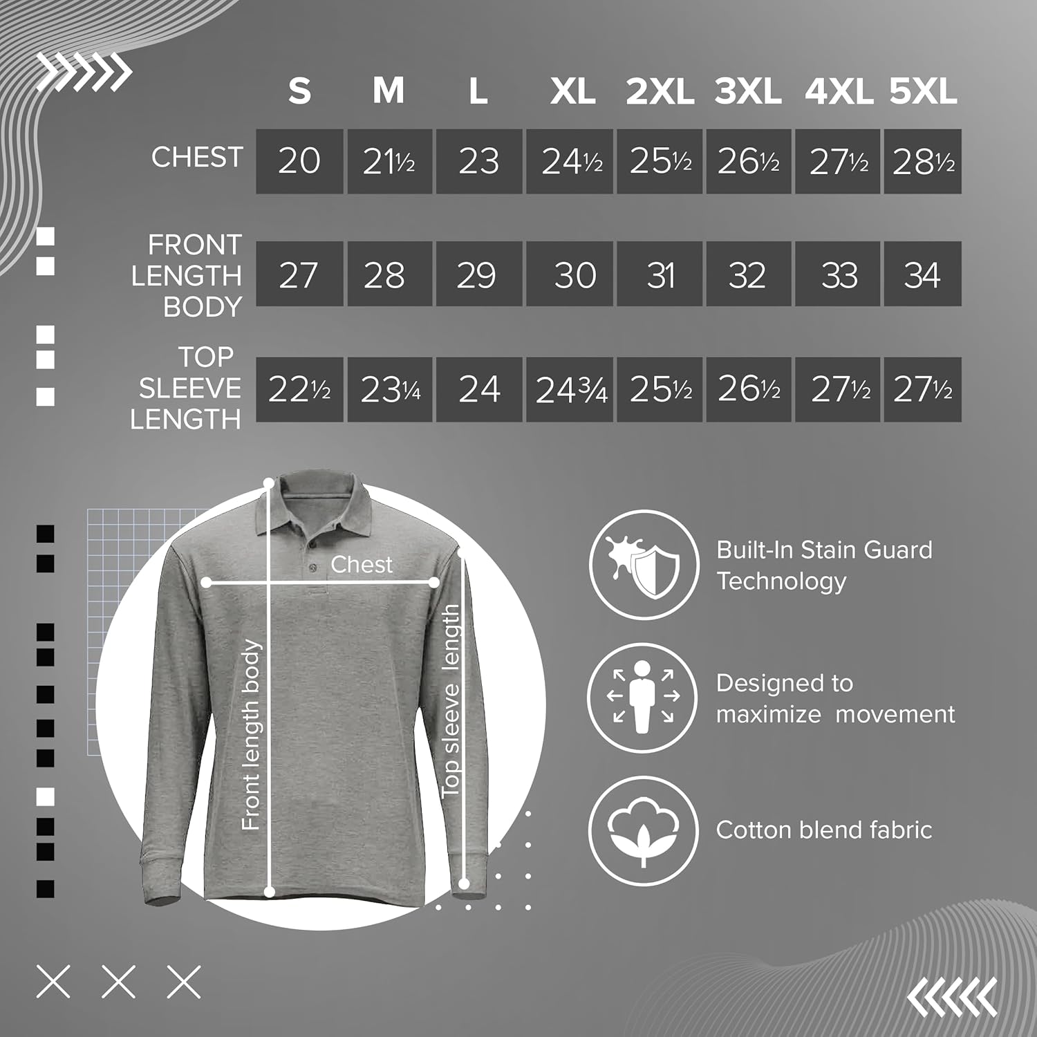 Premium Wear Long Sleeve Polo Shirt for Men, Cotton-Blend Fabric Golf Shirt with Collar, 3-Button Placket, Stain Guard - Image 5