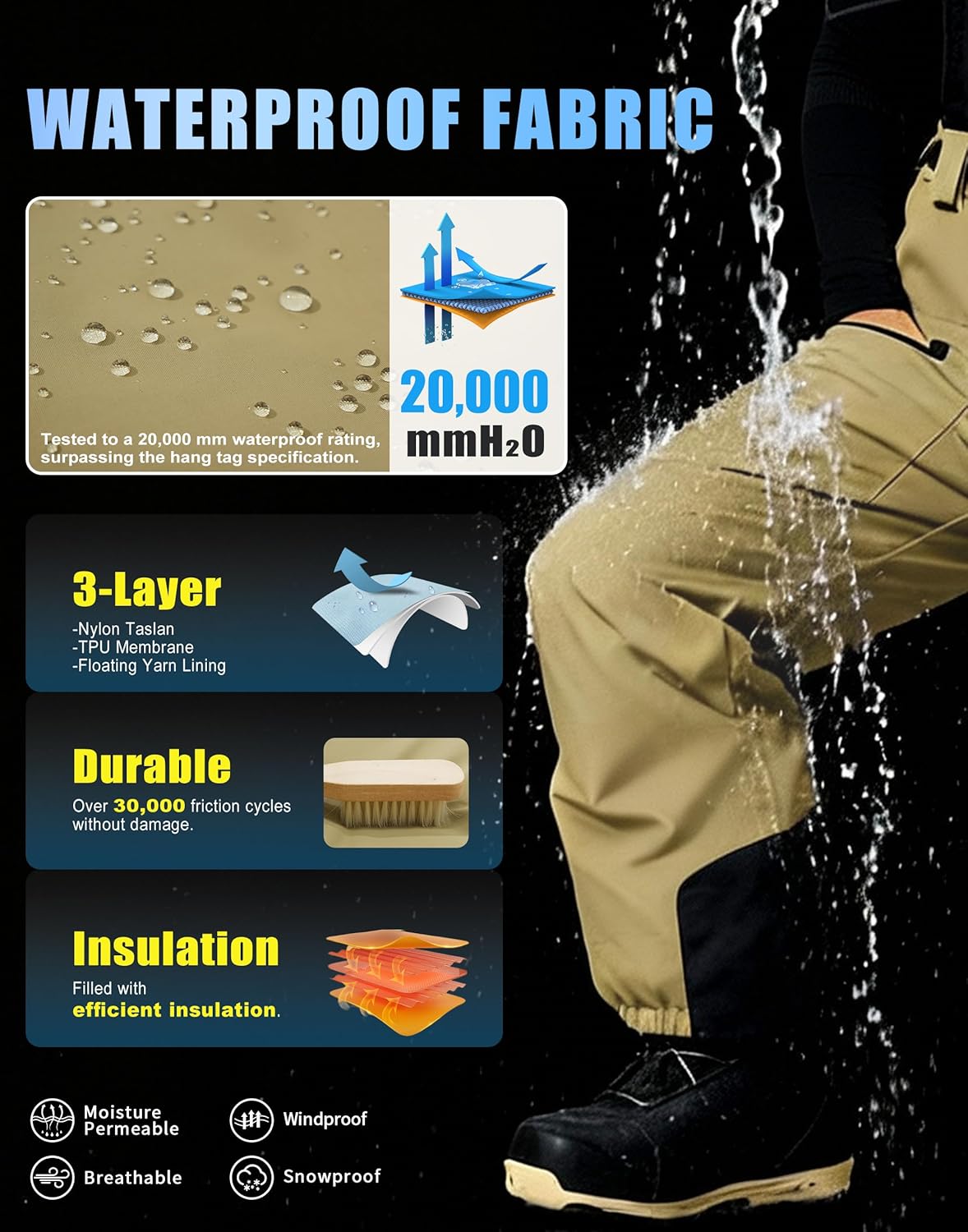 Pioneer Camp Snow Pants Men Baggy Snowboard Pants Waterproof Insulated Outdoor Winter Warm Ski Bibs Overall with Suspenders - Image 4