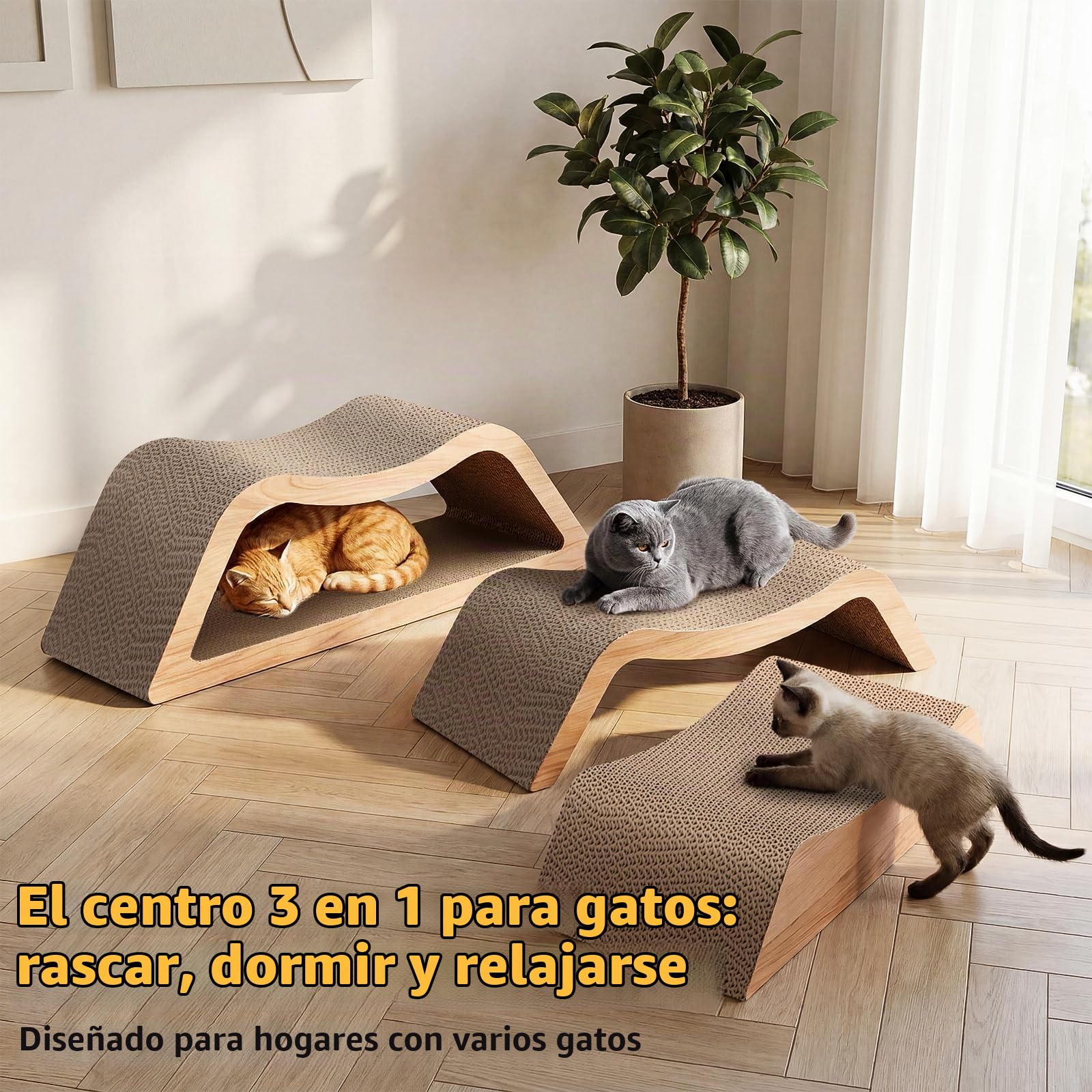 Gimars XXL Rascador para Gatos 3 en 1, Mueble Rascador para Gatos de Cartón Ondulado, Escalera para Sofá y Cama, Rampa de Acceso para Gatos Mayores y Munchkin, Cama Rascador (Madera)