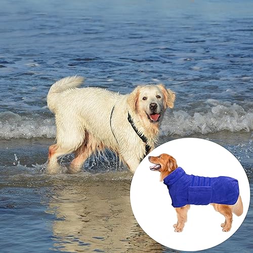 Miniatura 26 de Geyecete Abrigo de secado para perros – Bolsa de secado rápido para perros – Toalla de baño para perros – Toalla de baño de microfibra de secado Azul