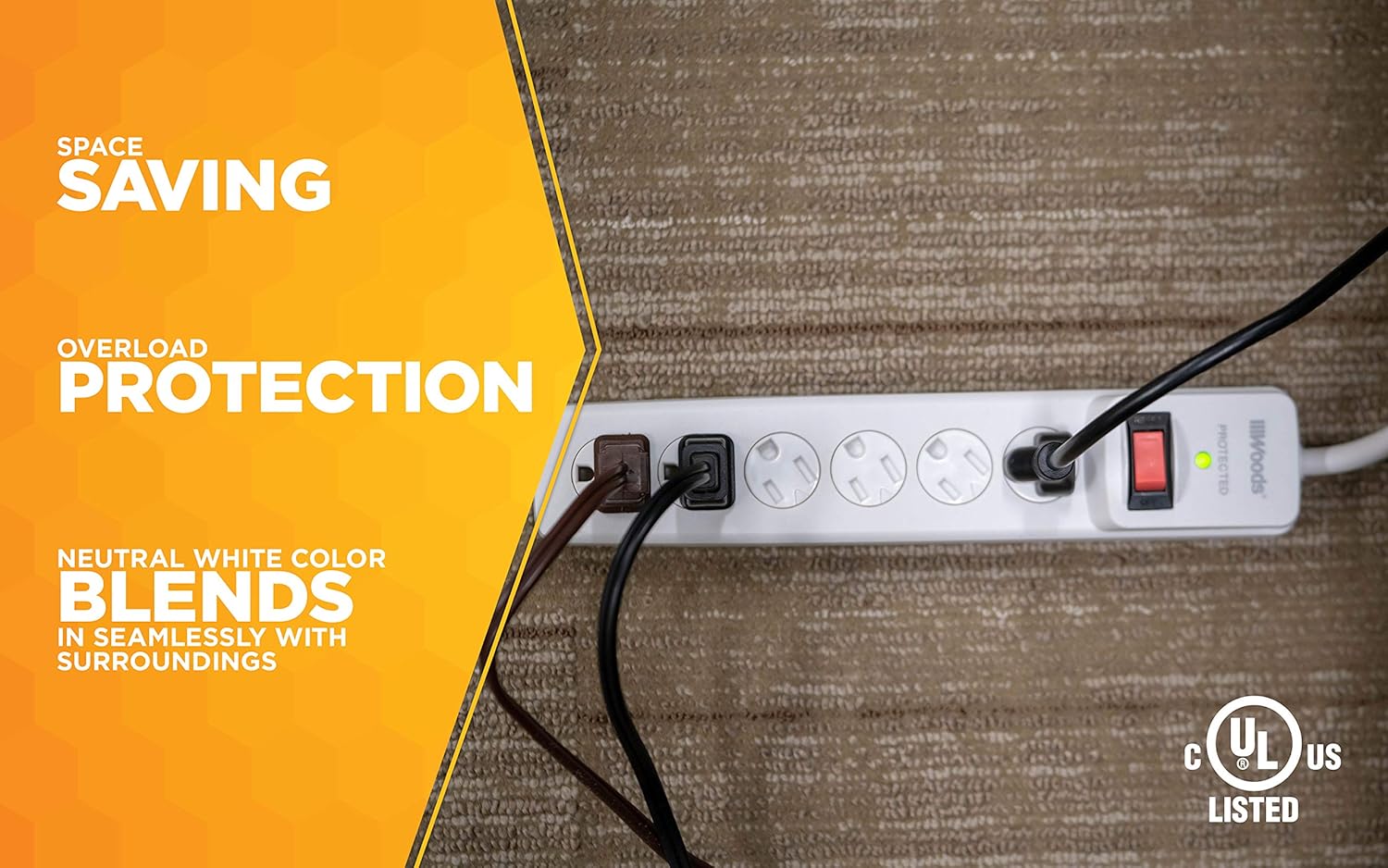 Southwire Woods Surge Protector Power Strip - 900J Overload Protection - 3 Foot Cord - UL Listed Surge Protector - Built-In Circuit Breaker - White - 6 Outlets