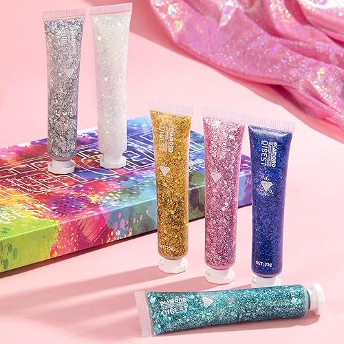 Miniatura 6 de Paquete de 6 esmaltes de gel con purpurina corporal para cuerpo, cara, ojos, cabello, uñas, maquillaje líquido líquido de larga duración brillante