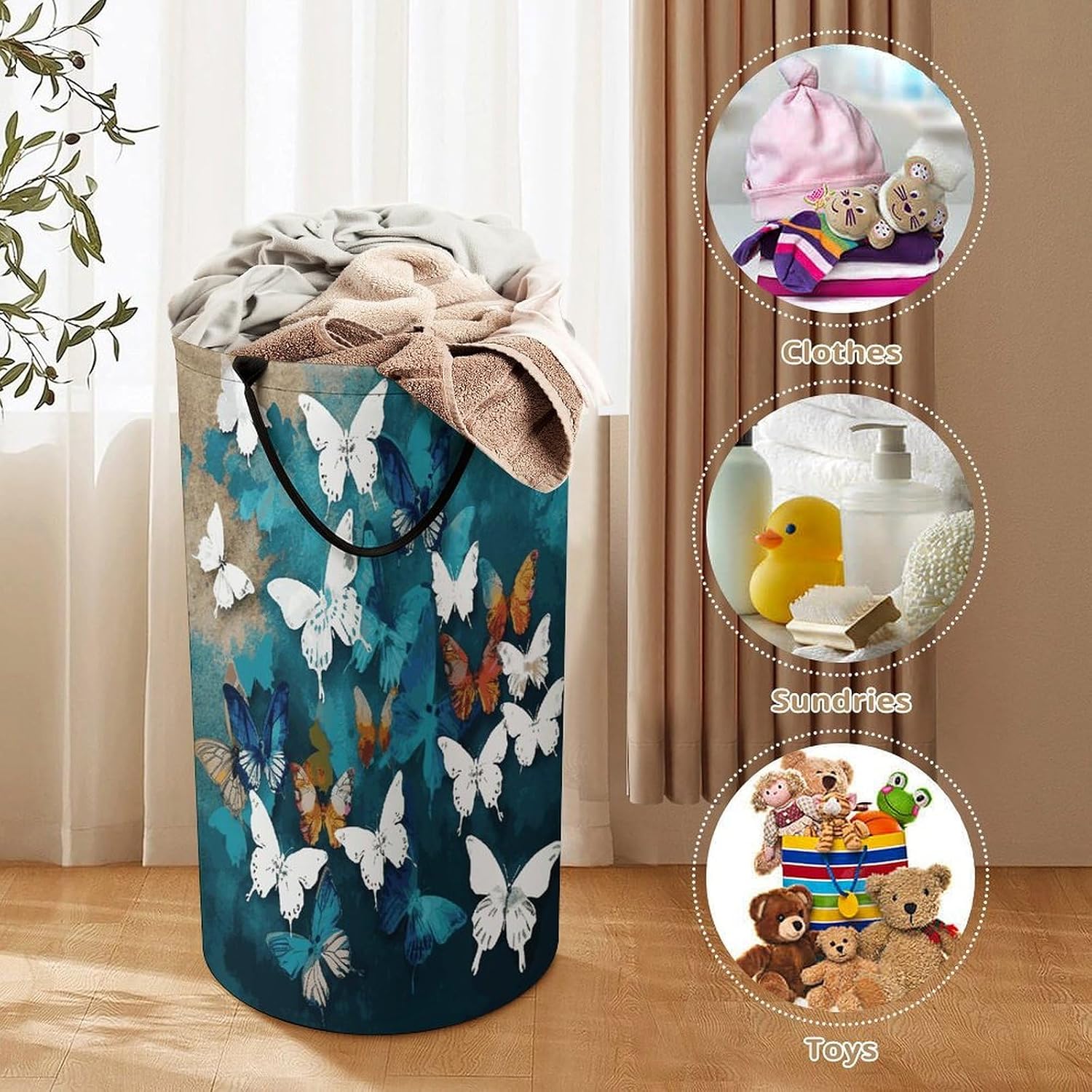 Large Capacity Laundry Basket Freestanding Collapsible Hamper image 3