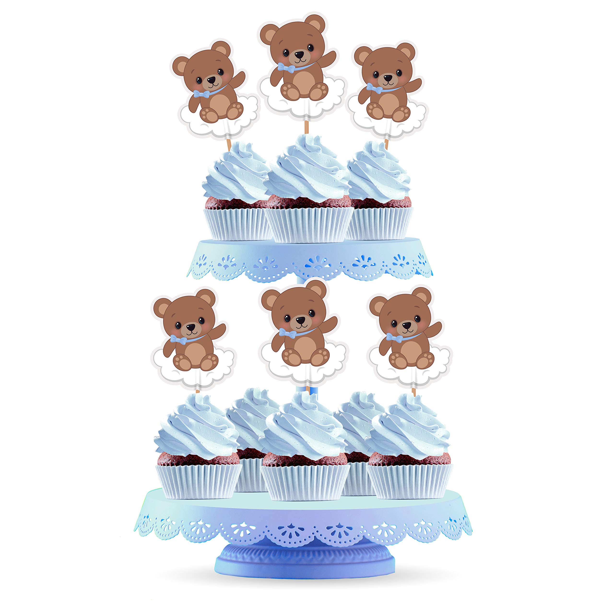 Teddy Bear Cupcake Cake Toppers Blue Teddy Bear Themed Baby ...