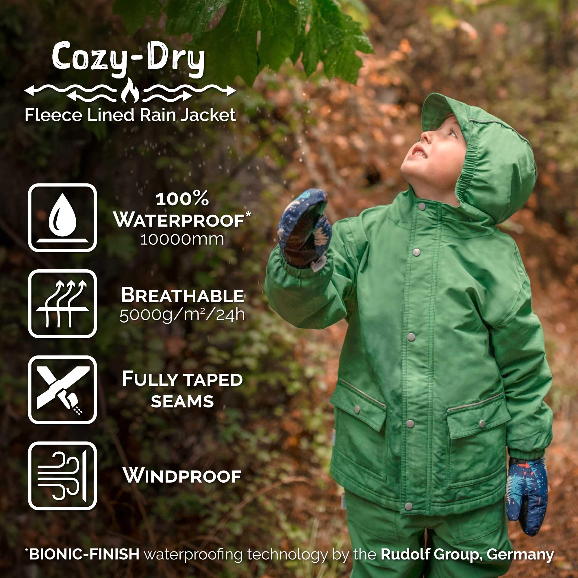 Jan & Jul Wasserdichte Regenjacke Kinder, Warme Matschjacke Gefüttert mit Fleece