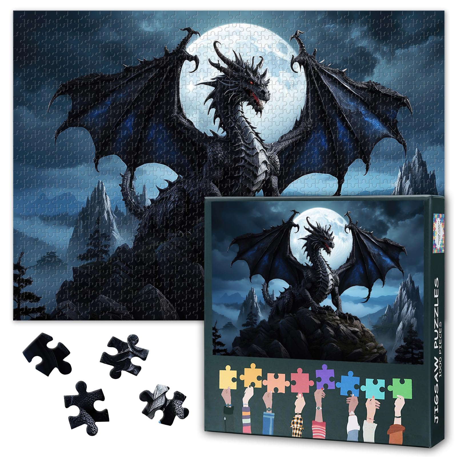 Puzzles for Adults 1000 Pieces, Dragon in the Glow of Moonlight Jigsaw Puzzles, Adult Puzzle for Adults, Educational Fun Games or Toys for Elders Friends 20X27 INCH