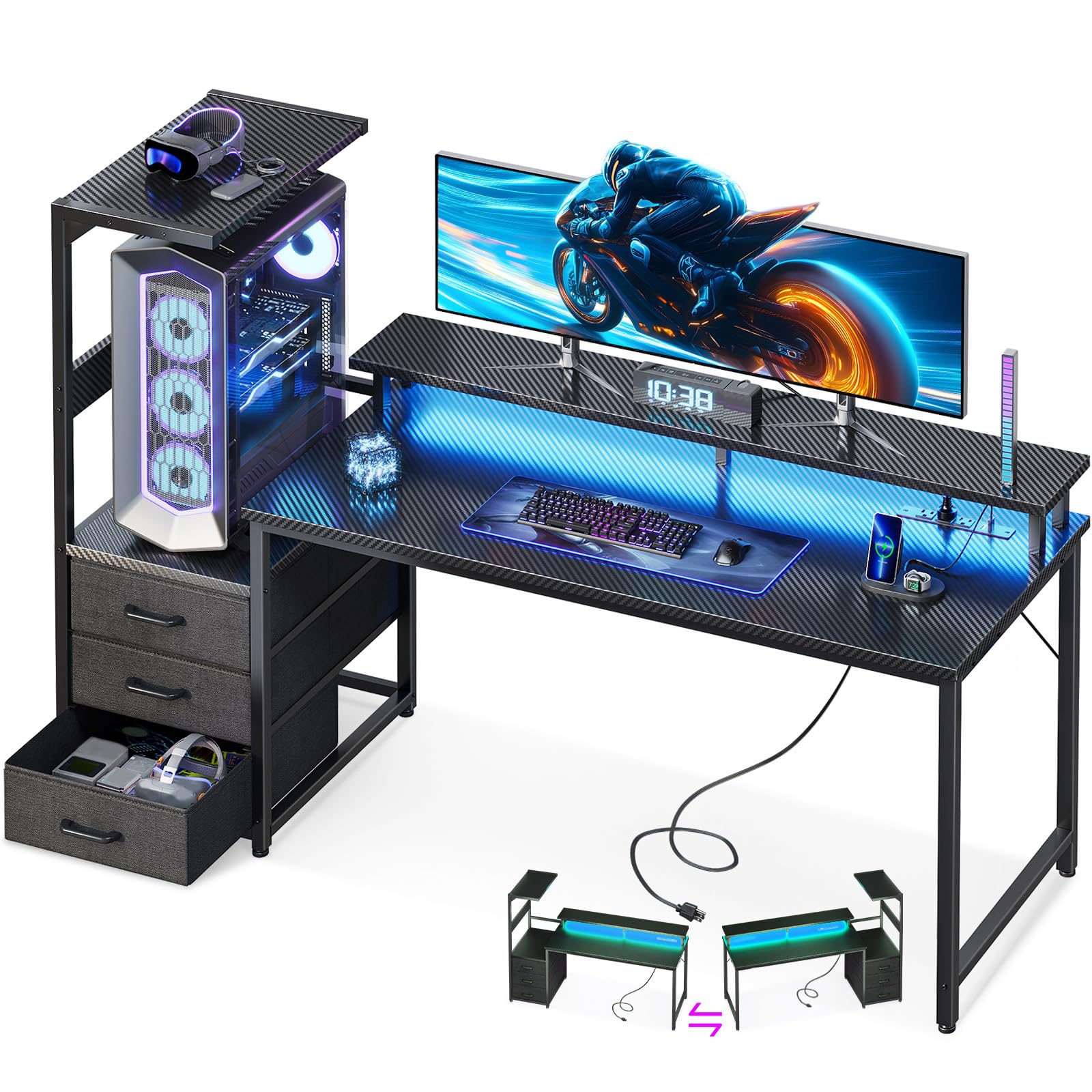Amazon.com: Casaottima 59 Inch Gaming Desk with USB Charging Ports