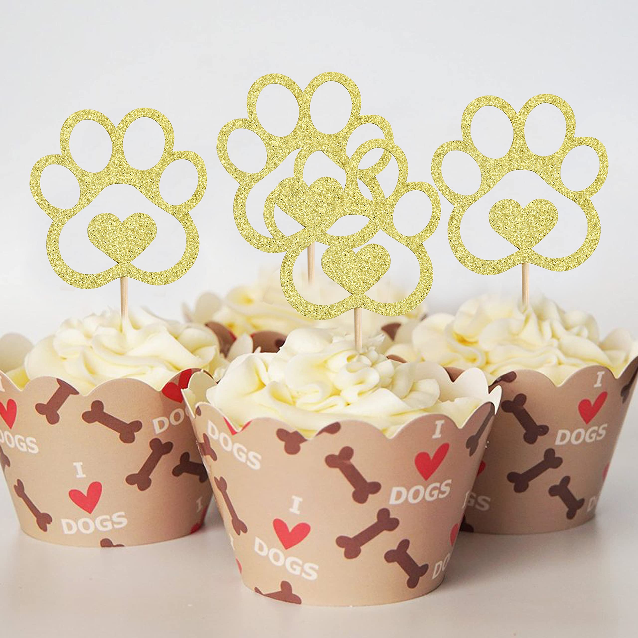 Dog Paw Print Cupcake Toppers Puppy Dog Cake Toppers Set of 12pcs