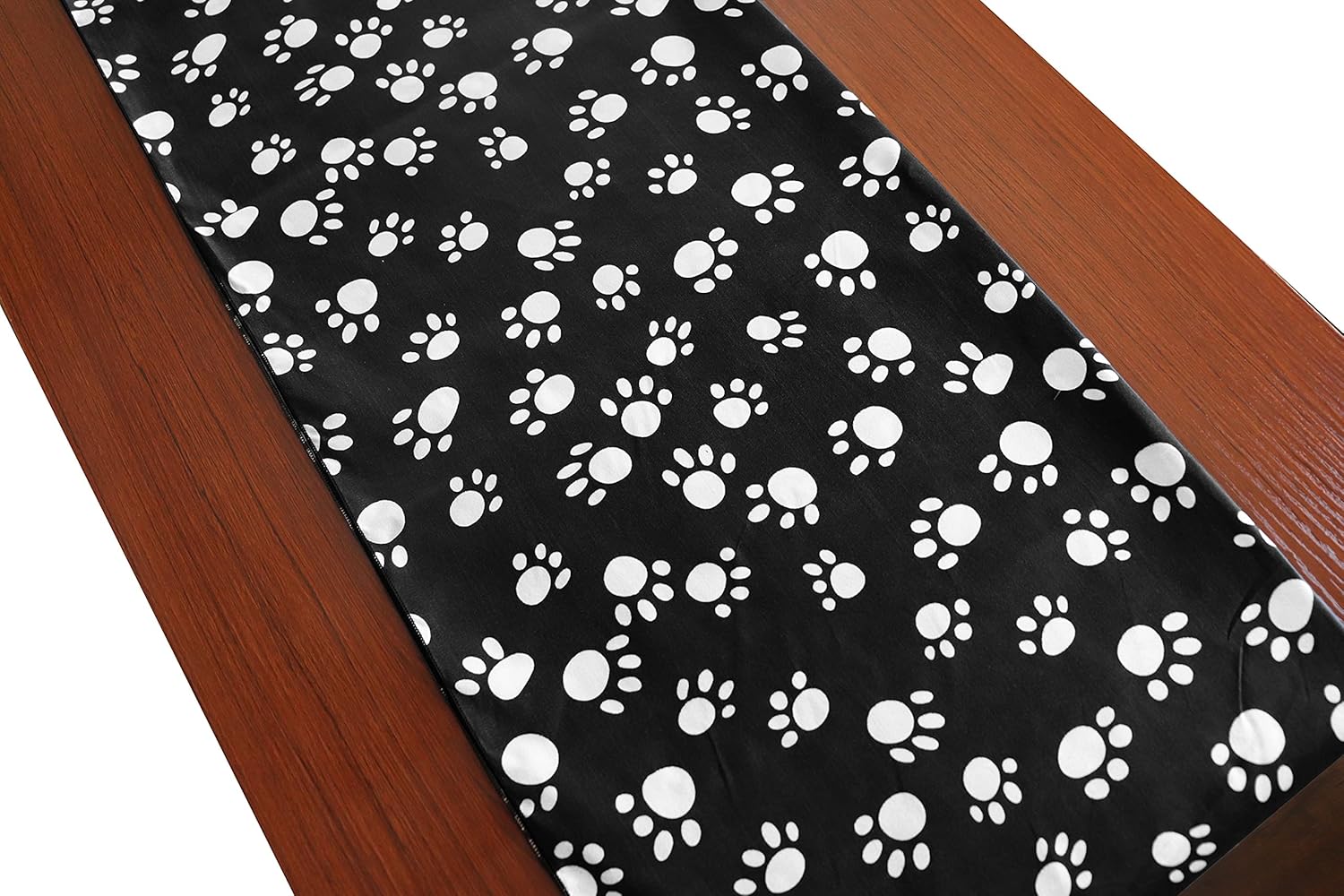 lovemyfabric Cotton Table Runner/Table Decor/Paw Prints Cotton Print for Dinner and Special Themed Events (12"X90", White Paw on Black)