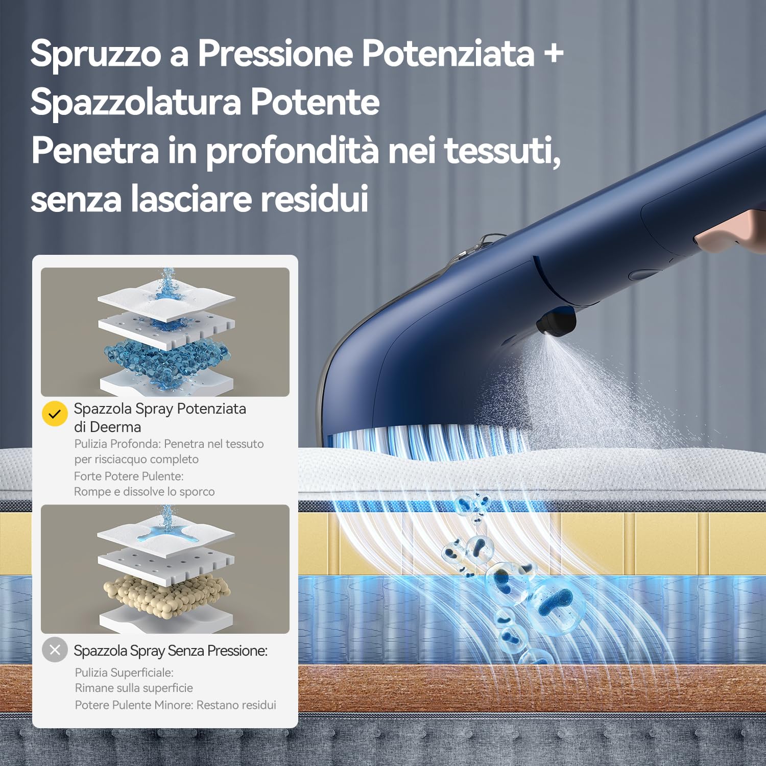 Deerma DEM-BY200 Pulitore a Vapore e Aspirapolvere Umido e Secco, con 5 Spazzole Specializzate e Aspirazione 900W per Tappeti, Divani e Tessuti