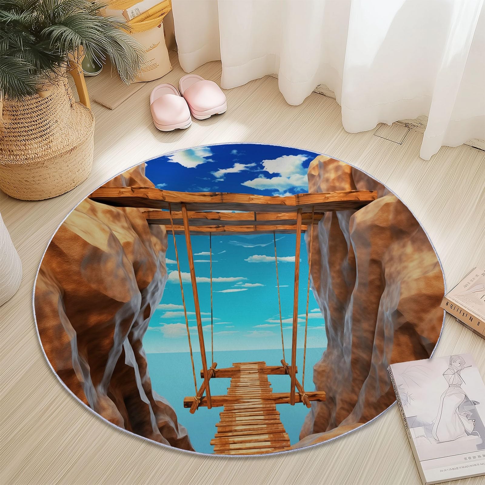 Tapis rond bleu marron pour l'entrée et la salle de bain design