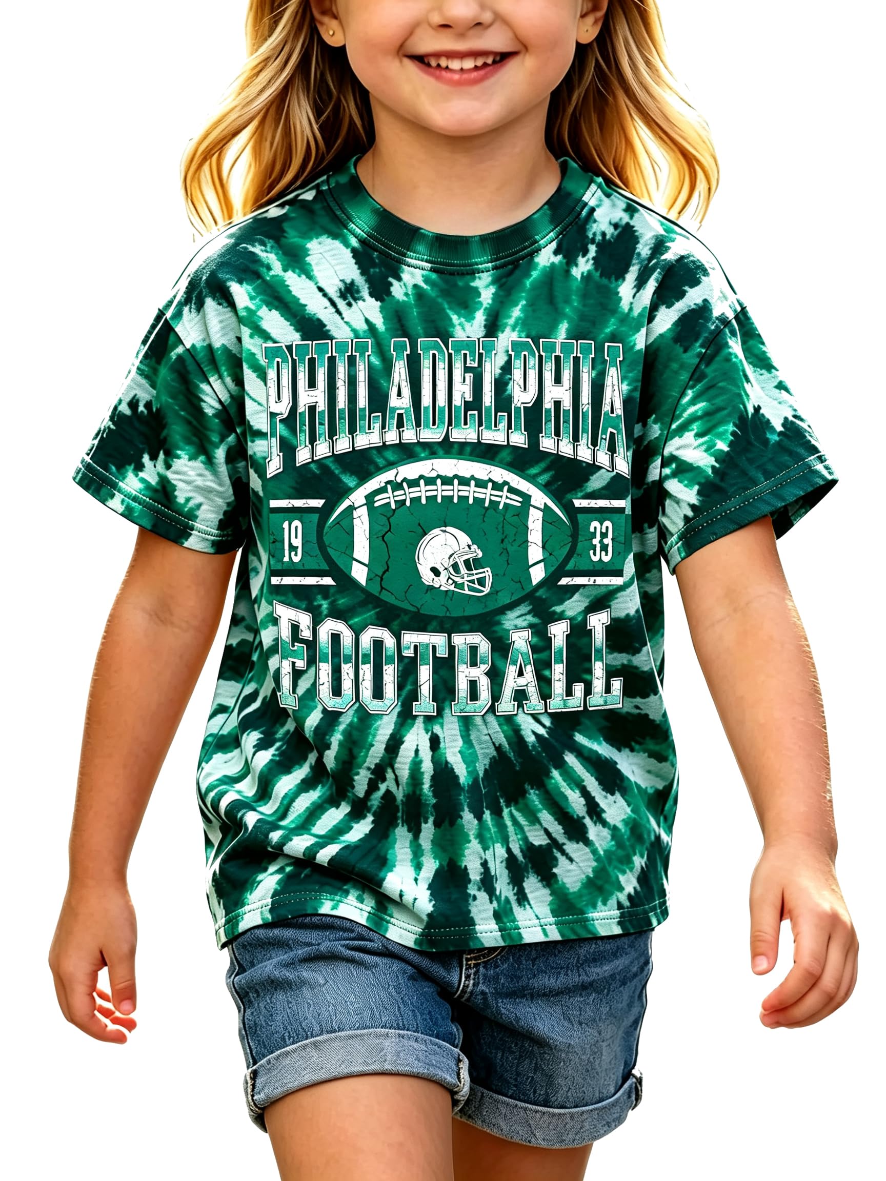 Kids Rugby Tie Dye T-Shirt Vintage Football Graphic Tee