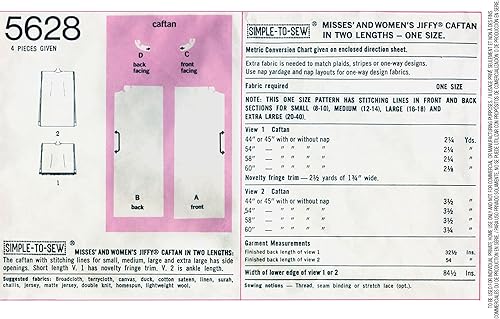 Miniatura 3 de Simplicity UV5628OS 1970's - Kit de patrón de costura de caftán para mujer, código 5628, tallas 8-40