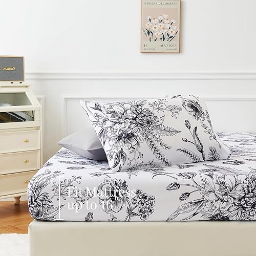 Miniatura 6 de YIYEA Juego de edredón Queen  Estampado floral  7 piezas de cama en una bolsa  Juegos de ropa de cama para todas las estaciones con edredón, sábana