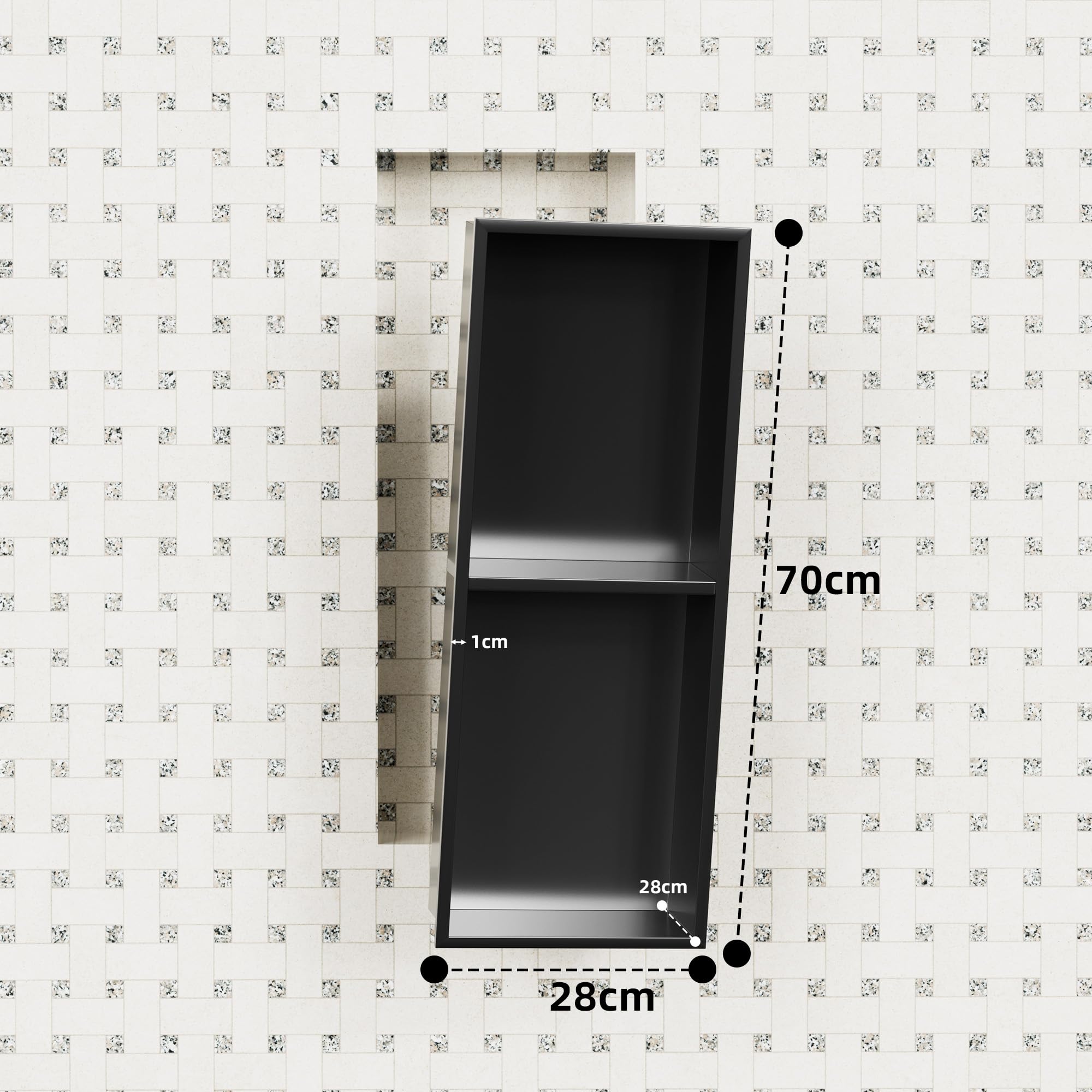 bimiti Nicho de pared de baño, negro, de acero inoxidable, organizador de doble estante de 70 x 28 x 12,5 cm, estante negro, almacenamiento de ducha para baño, cocina (1, doble capa)