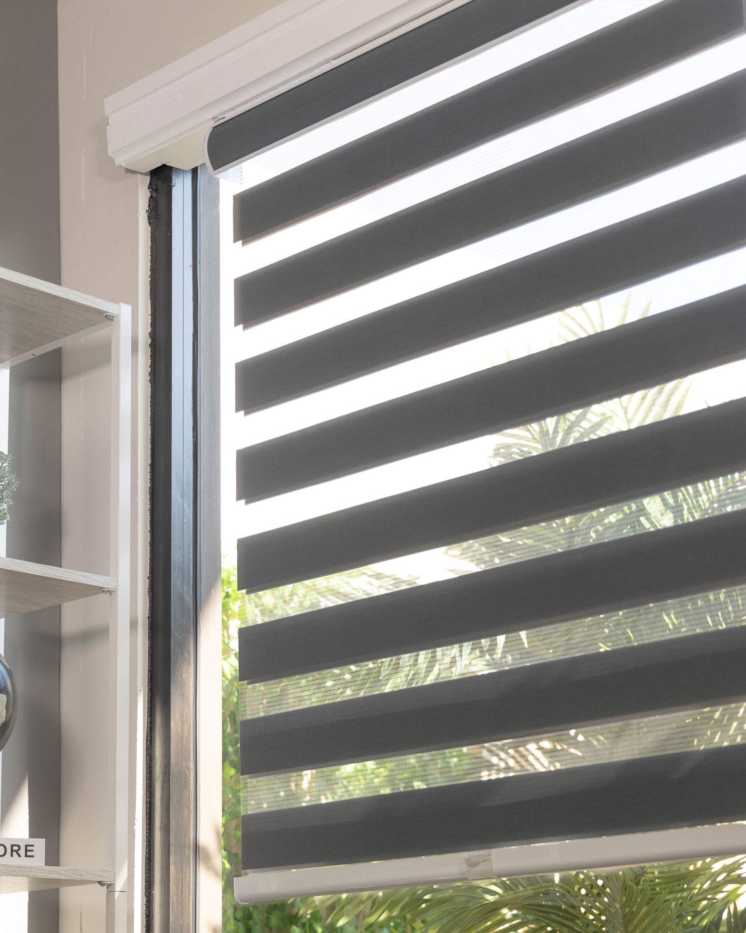 CHICOLOGY Zebra Blinds , Roller Window Shades , Blinds for Windows , Roller Shades for Windows , Window Shades for Home , Window Shades , Pull Down Shades for Windows , 37" W X 72" H , Basic Slate