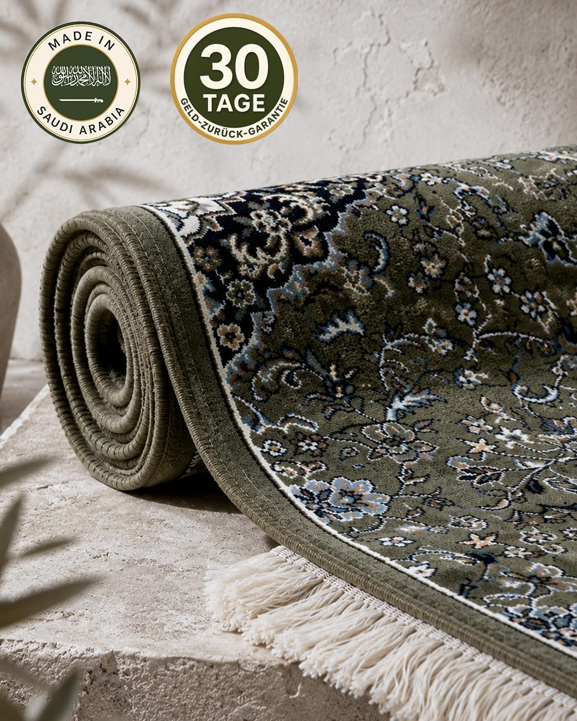 Medina Gebetsteppich mit Rawdah inspiriertem Design, Extra Weich und dick (8 mm)- 1 Mio. Knoten/m² -komfortabel für Gebet, Zuhause & Geschenk