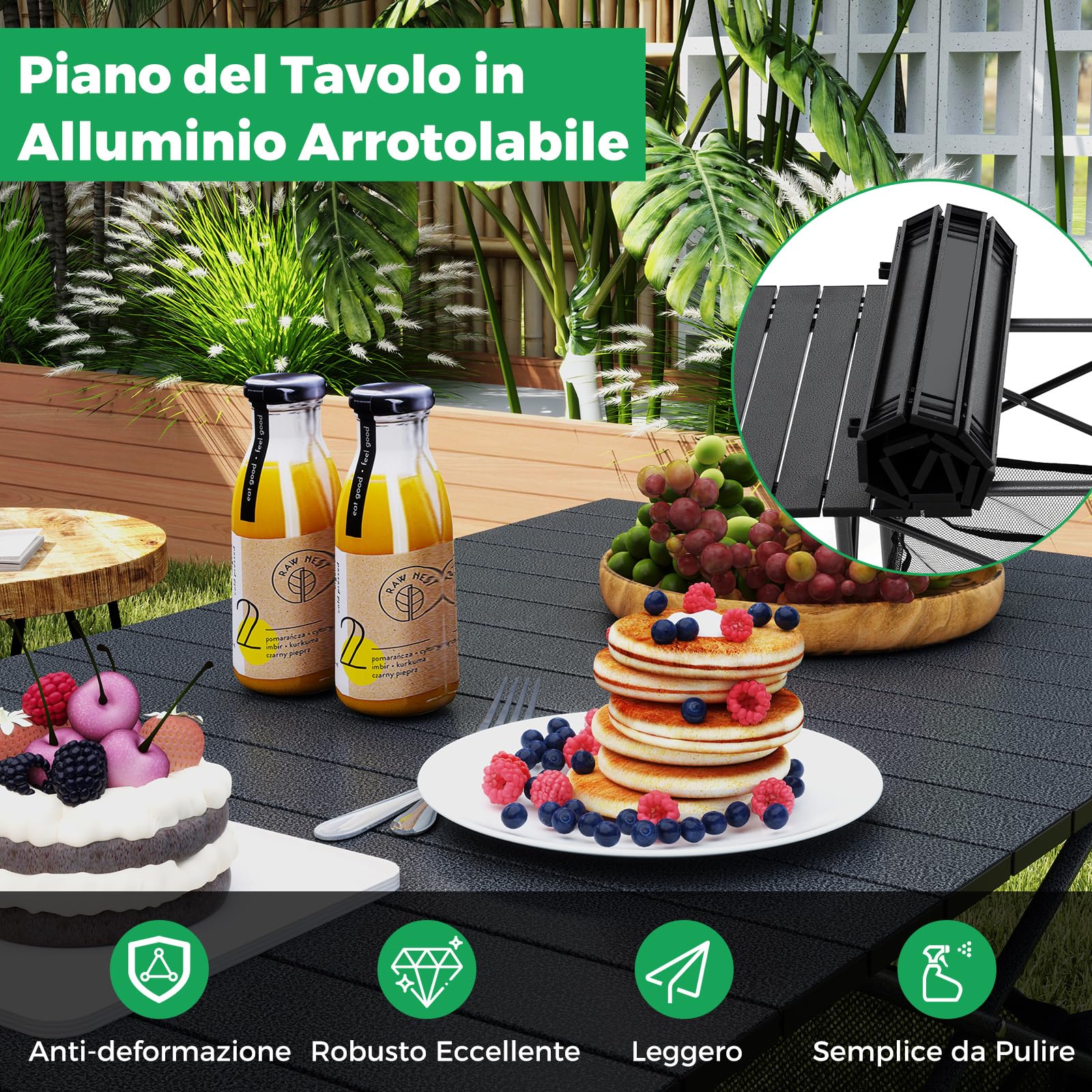 COSTWAY Tavolo da Campeggio Pieghevole in Alluminio, Portatile con Cestello in Rete e Borsa, Portata 100kg per Giardino Spiaggia Pesca (Nero)
