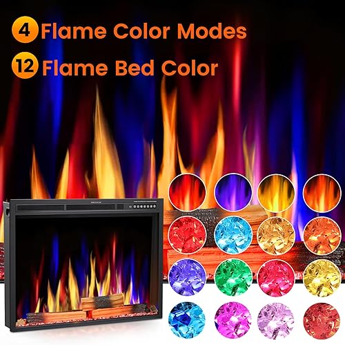 Miniatura 2 de Joy Pebble Inserto de chimenea eléctrica de 37 pulgadas, calentador de chimenea eléctrico empotrado de 750 W1500 W, 5 colores de llama ajustable y 5