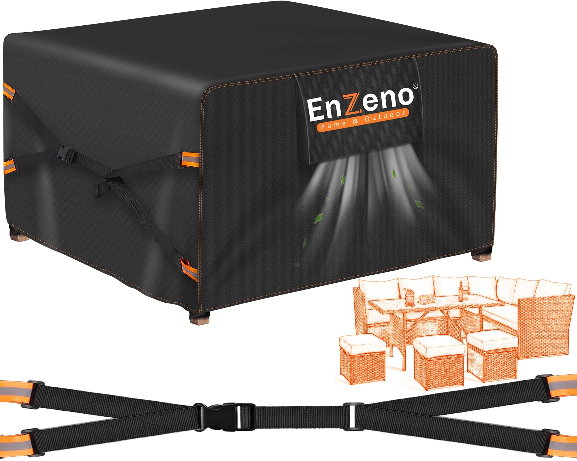 Neue Upgrade Gartenmöbel Set Abdeckungen wasserdicht, 500D Heavy Duty Oxford Tuch Außenmöbel Abdeckungen, breitere Ventilationen für Patio Stuhl und Tisch Rattan Sofa 250x250x90cm Rechteckig