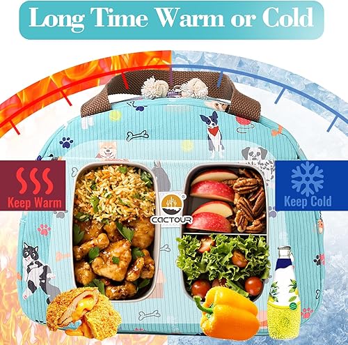 Miniatura 4 de Lonchera para niños y niñas, niños y mujeres, bonita lonchera térmica portátil, pequeña, aislada, reutilizable, bolsa de almuerzo de pana para el