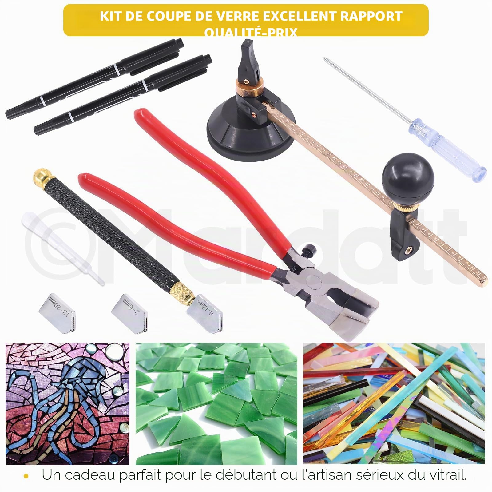 Kit de 9 pièces d'outils de découpe de verre comprend un coupe-verre circulaire ajustable, des pinces à verre avec embout en caoutchouc, embout en carbure à alimentation en huile de 2 mm à 20