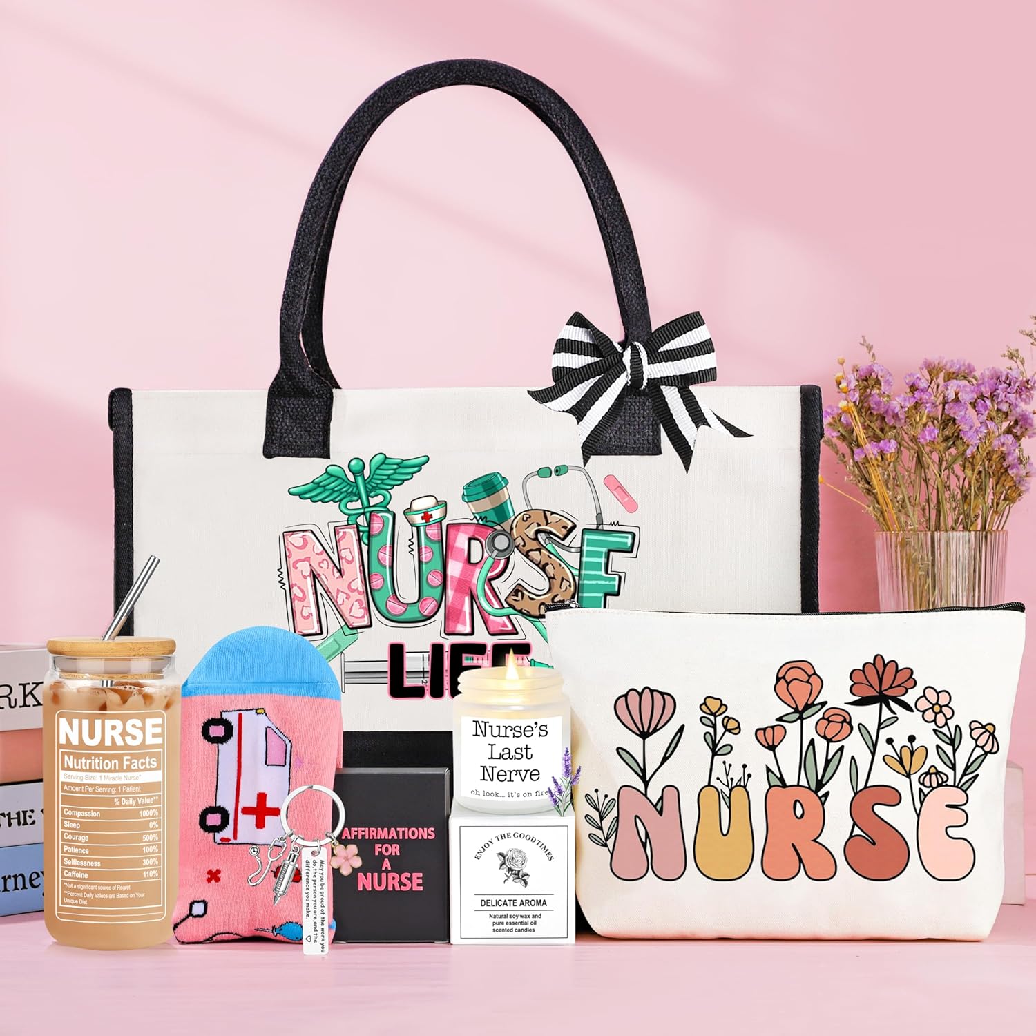 Nurse Gifts Nurse Appreciation Gift Set for Women Birthday Gifts for Nurses Week Nurses Graduation Gift for Nursing Student with Canvas Bag Socks Affirmations Cards 16 Oz Can Glass - Image 2