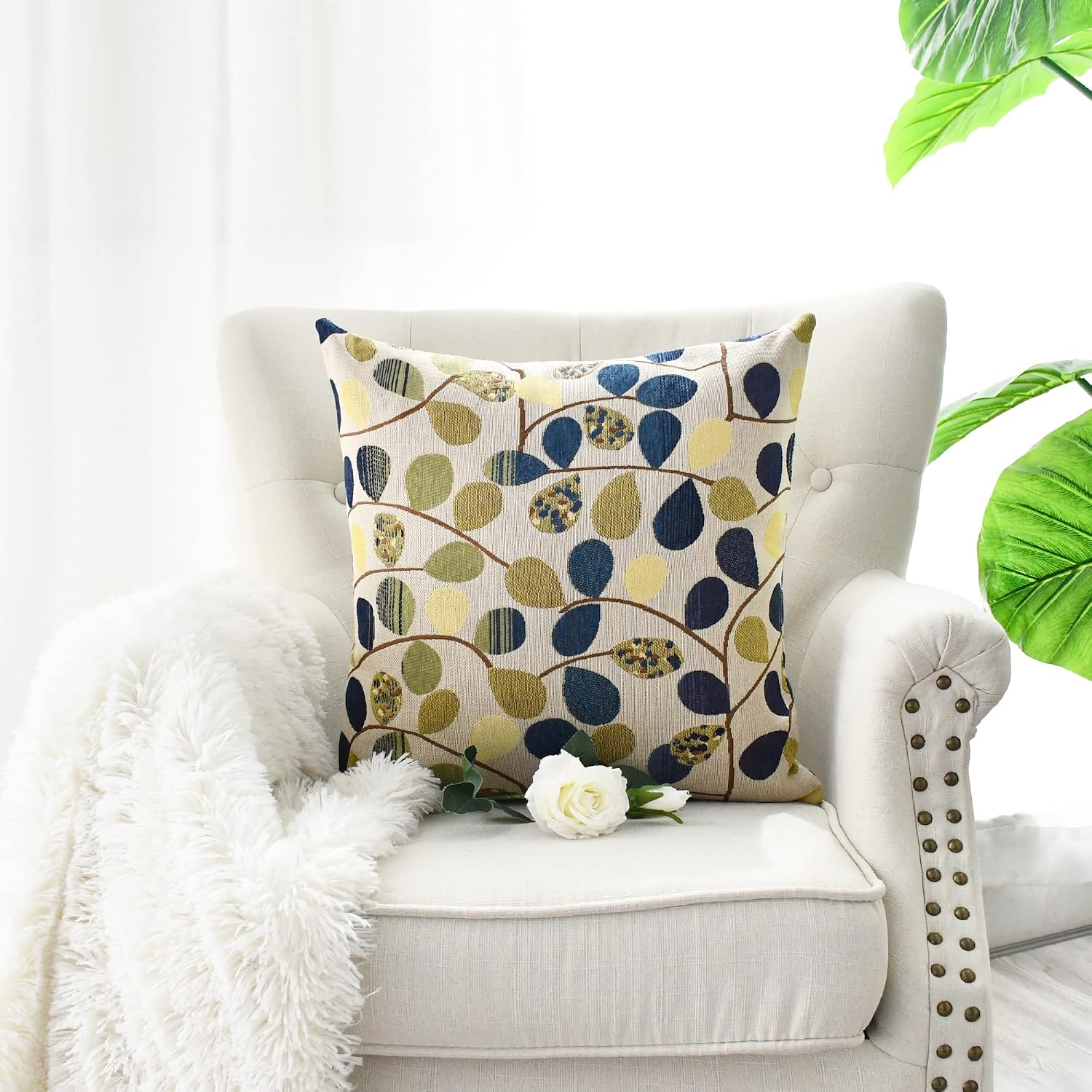 CaliTime Decorative Throw Pillow Covers 20 X 20 Inches Ecru Blue image 4