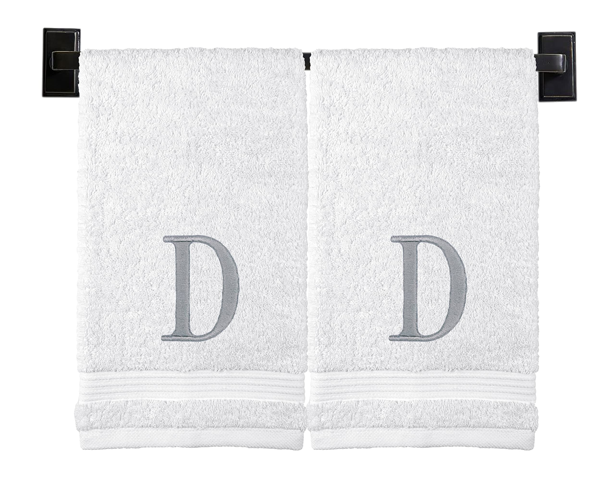 Custom Luxury Towels White Hand Towels for Bathroom with Monogram | Luxury Cotton Turkish Towels | Embroidered in USA | Set of 2 | Choose Set Color