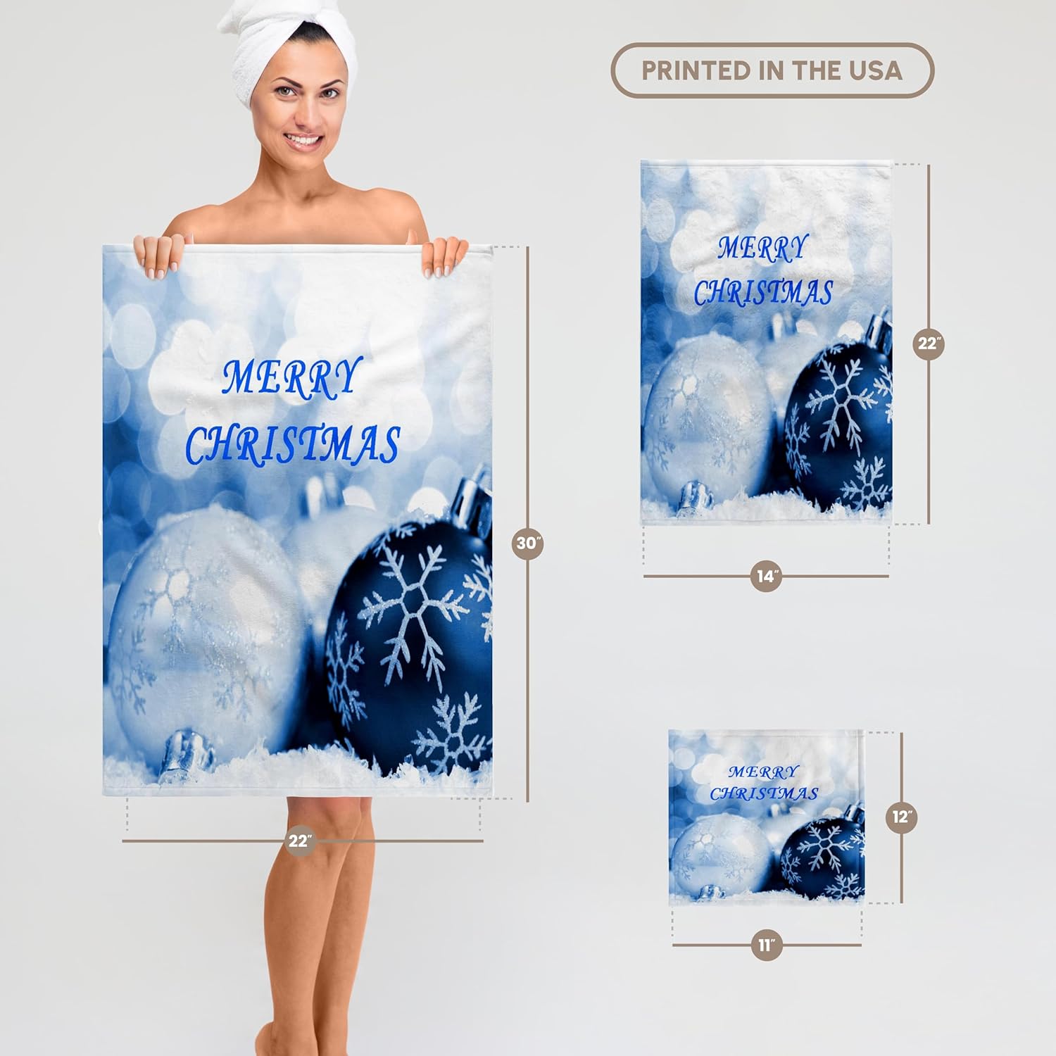 3dRose Blue n Silver Christmas Greeting n Ornaments 22x30 Bath Hand Pool Towel