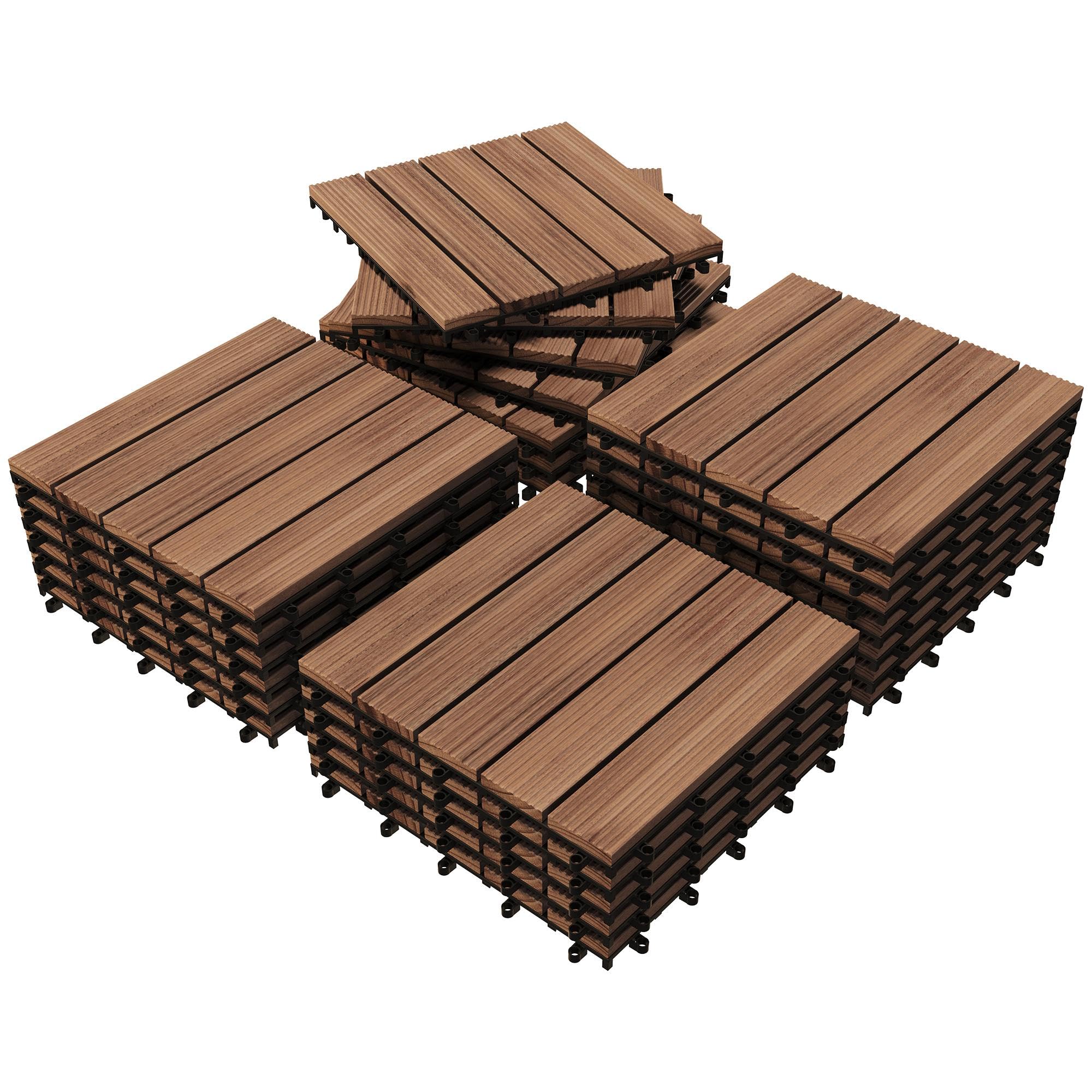 Yaheetech 27PCS Interlocking Patio Deck Tiles 12 x 12in Wood Floor Tiles Outdoor Flooring for Patio Garden Deck Poolside Brown