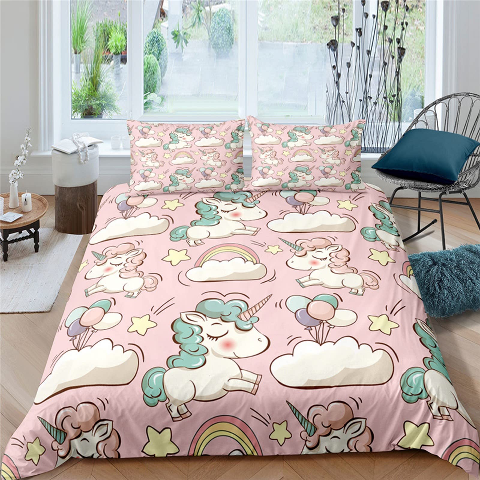 Ropa De Cama Infantil Unicornio Animal De Dibujos Animados 200X200 Cm 3D Imprimiendo Funda Nórdica Y 2 Fundas De Almohada De Anti-Humedad, Anti-Ácaro, Suave Y Cómodo Antialérgico Cuidado Fácil