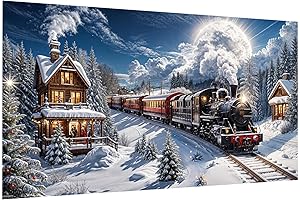 JOOZ Large Christmas 5D Diamond Painting Kits for Adults - Snow House Train Diamond Painting